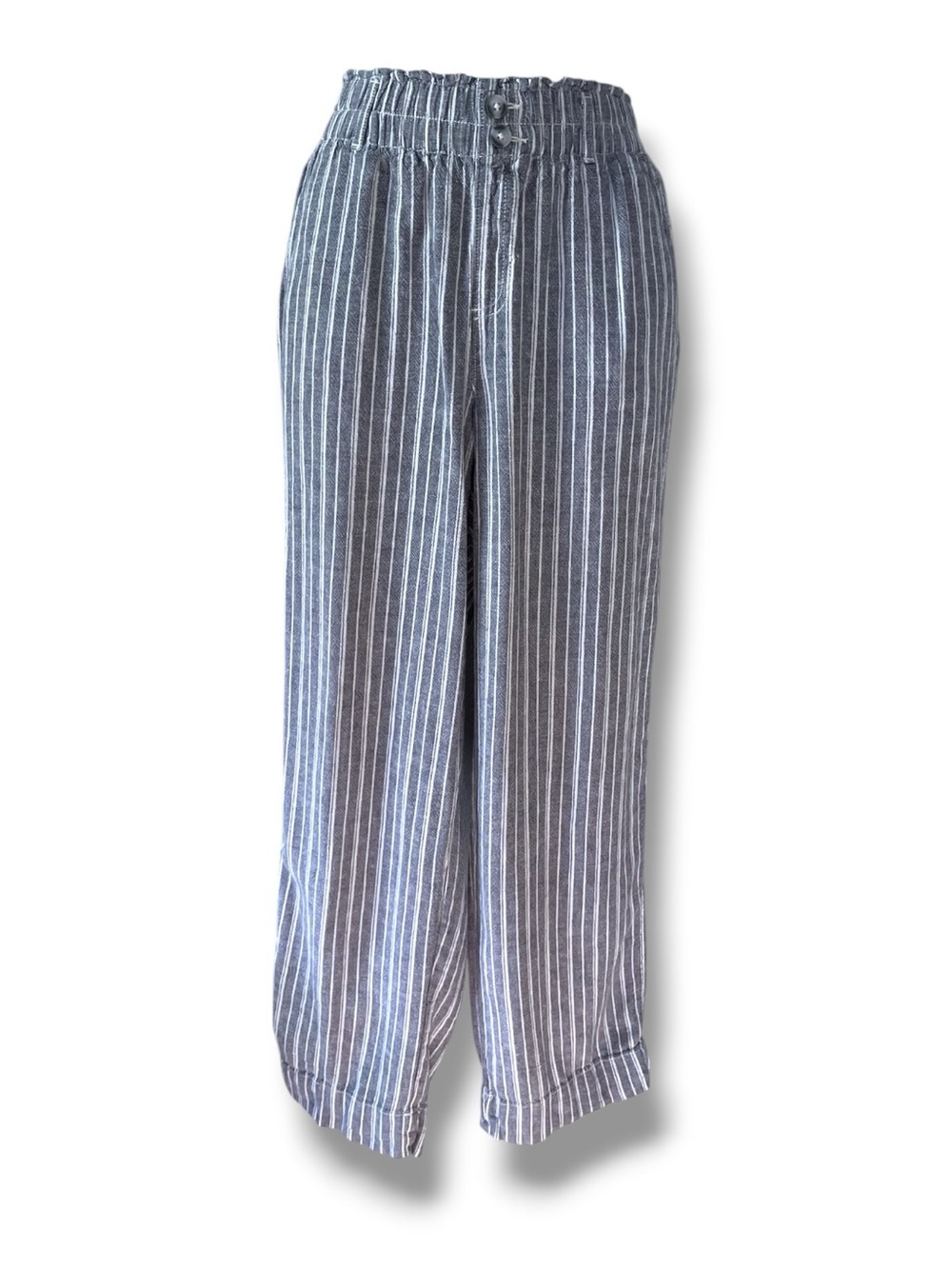 Briggs Linen Blend Blue White Pinstripe Pull On Wide Leg Pants Coastal Grandma
